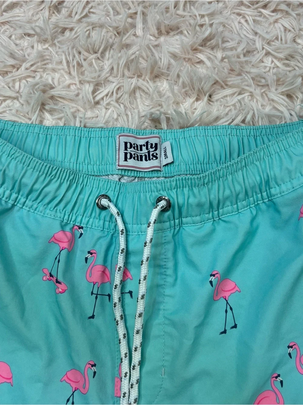 Party Pants Women's Turquoise Flamingo Print Drawstring Shorts